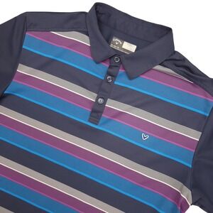 Callaway Polo Shirt Mens XL Navy Striped Opti Dri Golf Short Sleeve